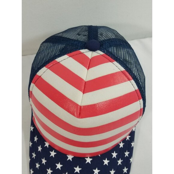 American Flag Trucker Hat Red & White Stripes Blue Star Pattern Patriotic - Picture 3 of 8